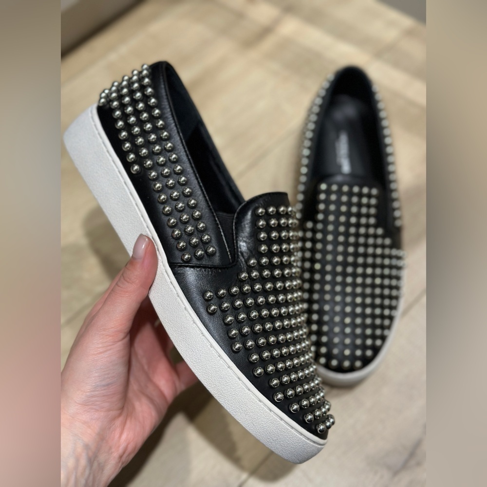 Michael Kors Sneakers Shoes Slip On Stud Black Leather size 39 - Picture 2 of 5